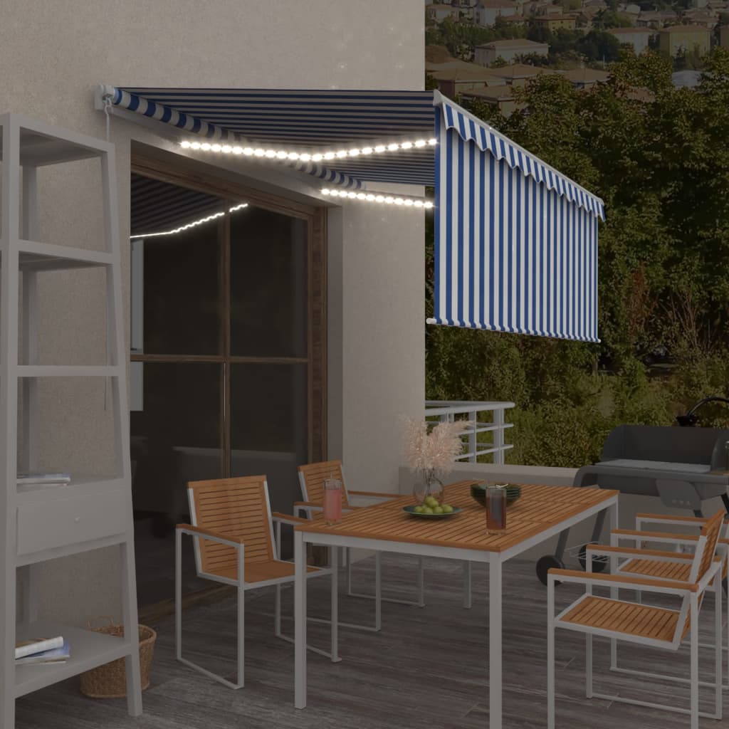 Manual retractable awning roller blind &amp; LED 3.5x2.5 m blue white