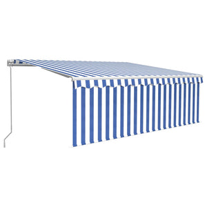 Manual retractable awning roller blind and LED 4.5x3 m blue white