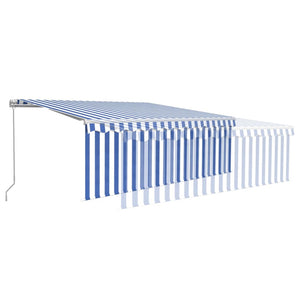 Manual retractable awning roller blind and LED 4.5x3 m blue white