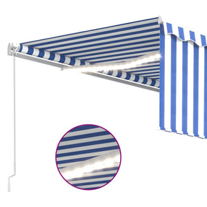 Manual retractable awning roller blind and LED 4.5x3 m blue white
