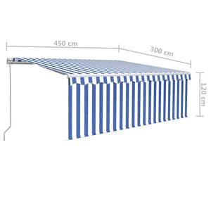 Manual retractable awning roller blind and LED 4.5x3 m blue white