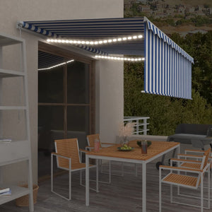 Manual retractable awning roller blind and LED 4.5x3 m blue white