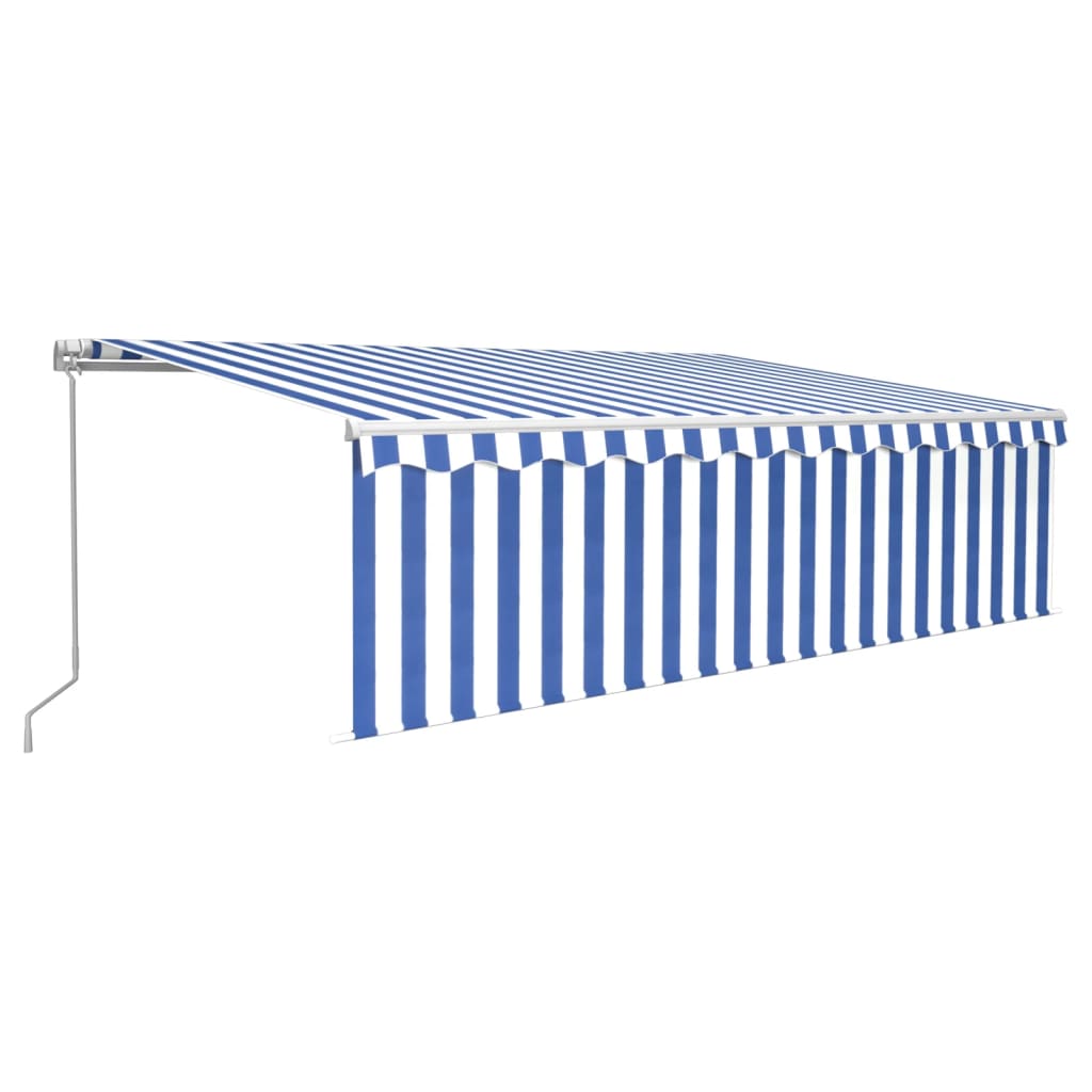 Manual retractable awning with roller blind 5x3 m blue and white