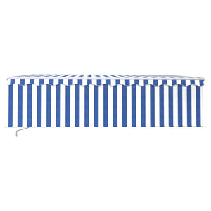Manual retractable awning with roller blind 5x3 m blue and white