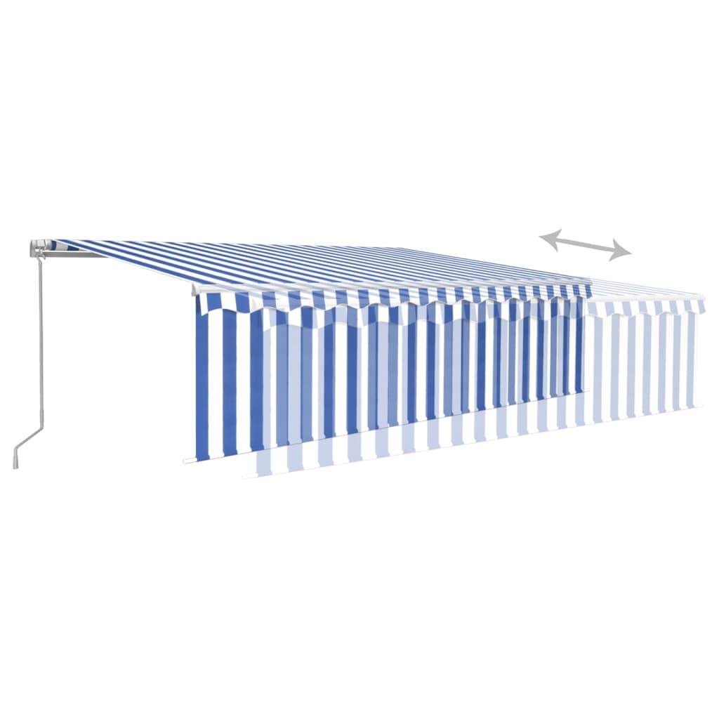 Manual retractable awning with roller blind 5x3 m blue and white
