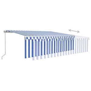 Manual retractable awning with roller blind 5x3 m blue and white