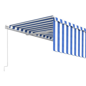 Manual retractable awning with roller blind 5x3 m blue and white