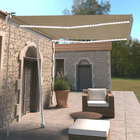Manual retractable awning with LED 300x250 cm cream white