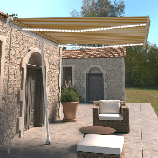 Manual retractable awning with LED 300x250 cm yellow and white
