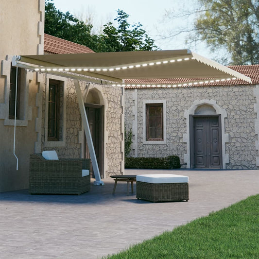 Manual retractable awning with LED 450x300 cm cream white