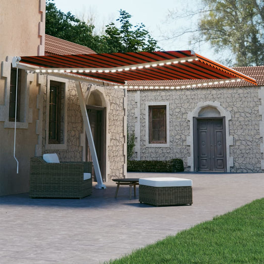 Manual retractable awning with LED 450x300 cm orange and brown