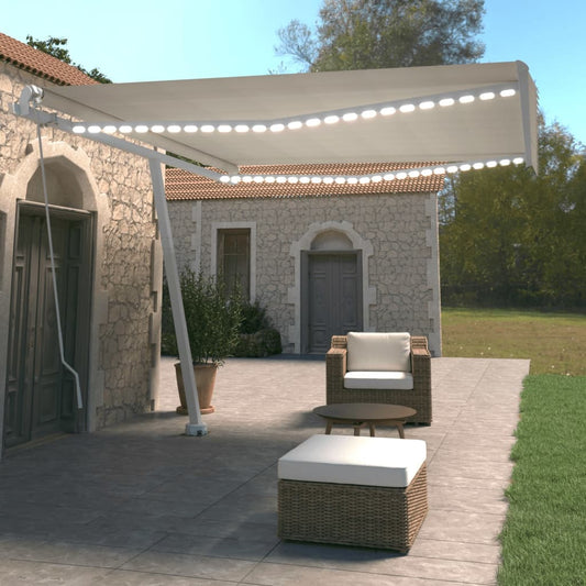 Manual retractable awning with LED 400x350 cm cream white