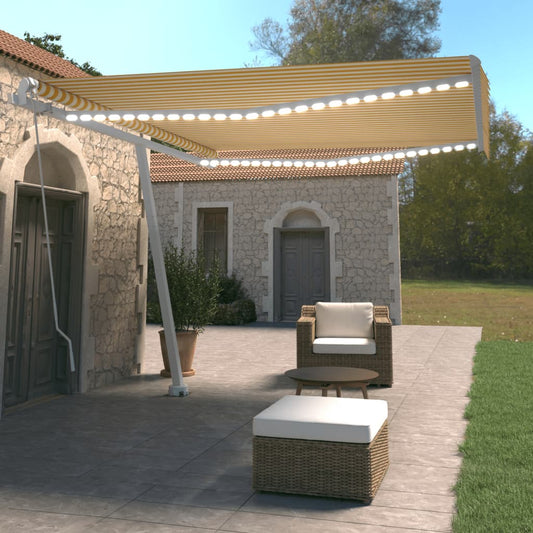 Manual retractable awning with LED 400x350 cm yellow and white
