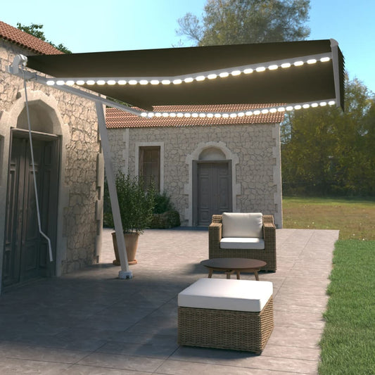 Manual retractable awning with LED 400x350 cm anthracite