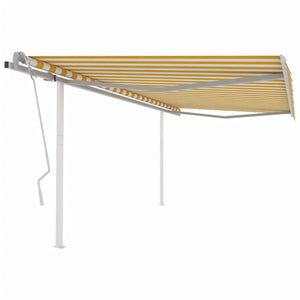 Manual retractable awning with poles 4x3 m yellow and white