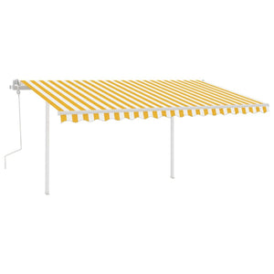 Manual retractable awning with poles 4x3 m yellow and white