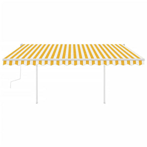 Manual retractable awning with poles 4x3 m yellow and white