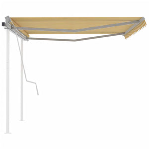 Manual retractable awning with poles 4x3 m yellow and white