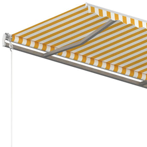 Manual retractable awning with poles 4x3 m yellow and white