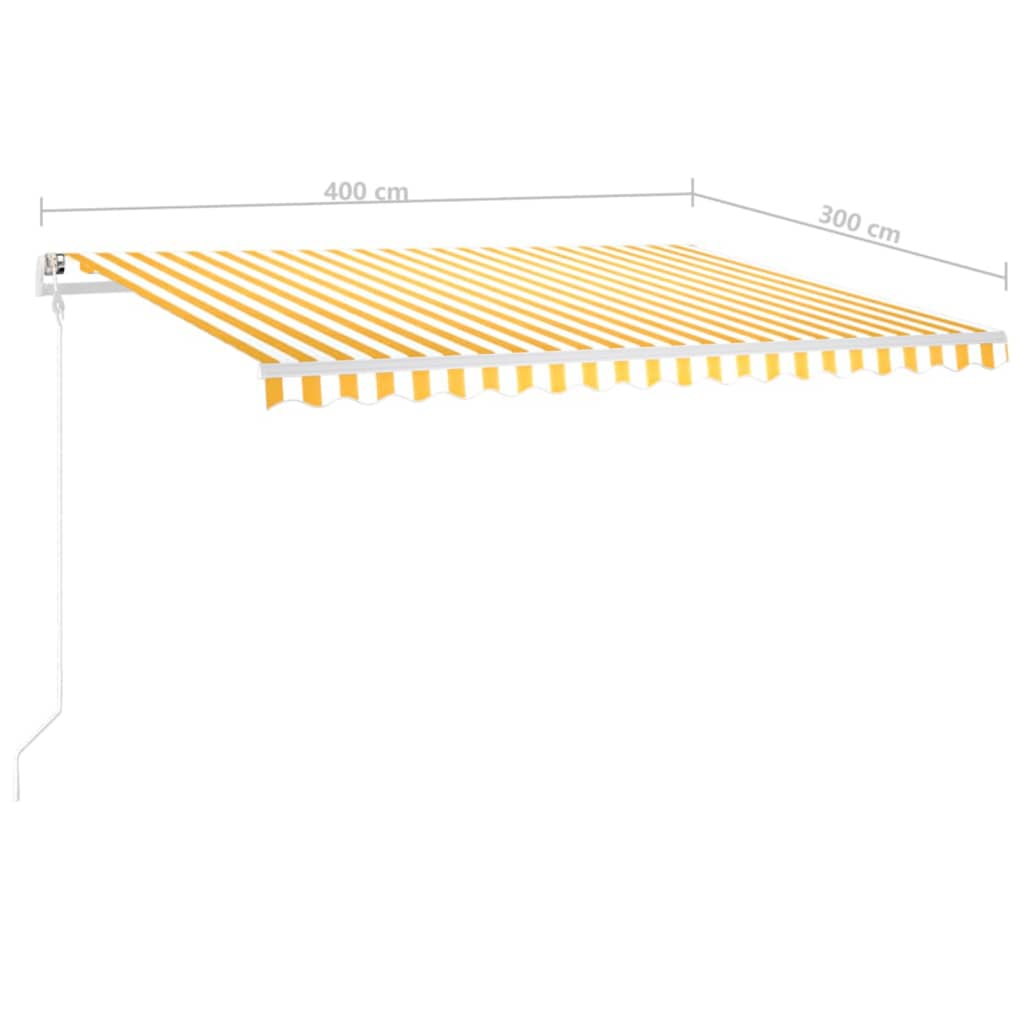 Manual retractable awning with poles 4x3 m yellow and white