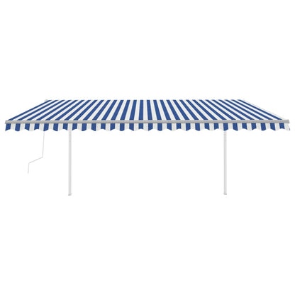 Automatic retractable awning with poles 5x3 m blue and white
