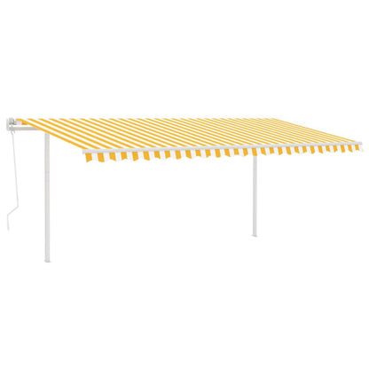 Automatic retractable awning with poles 5x3 m yellow and white