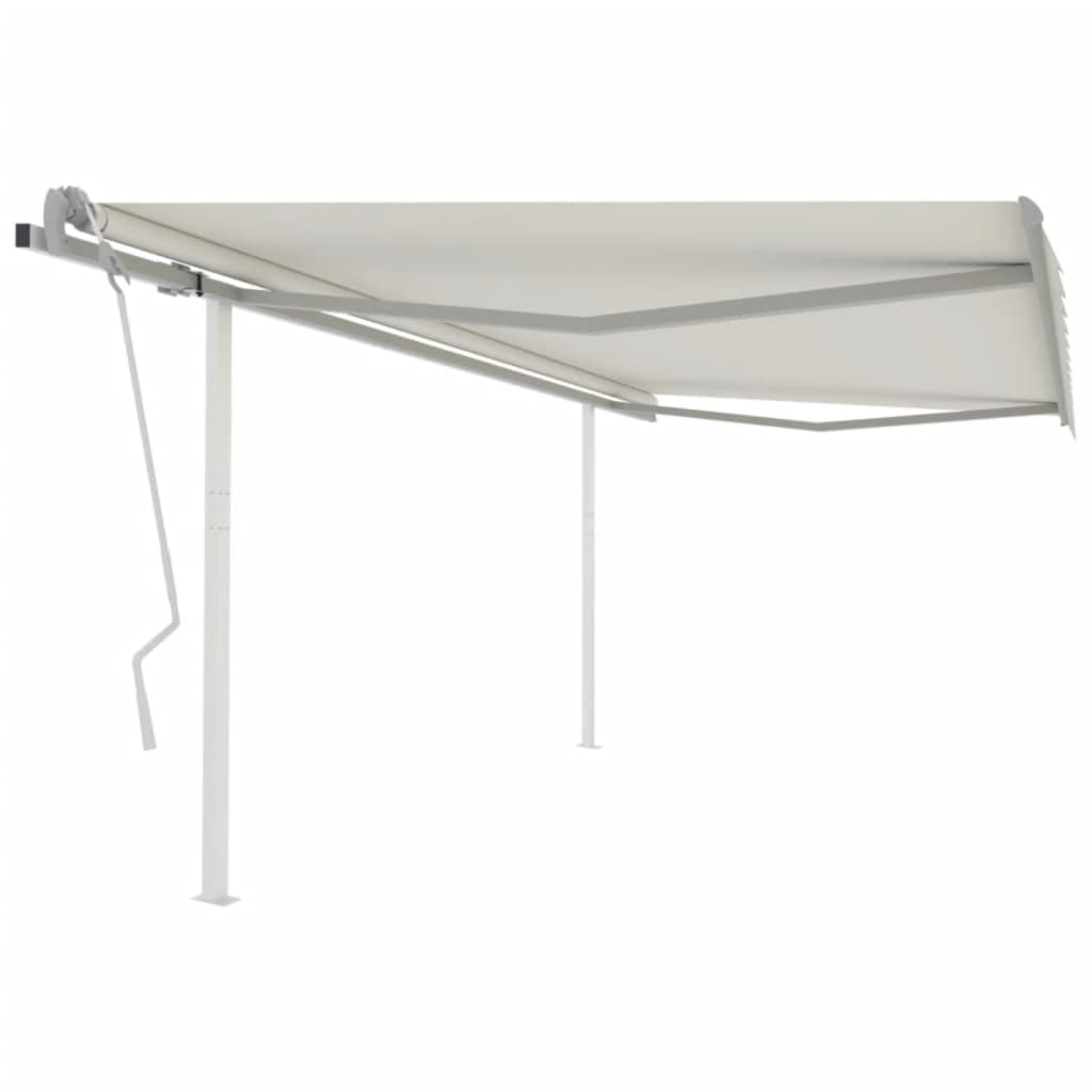 Manual retractable awning with poles 4x3.5 m cream white