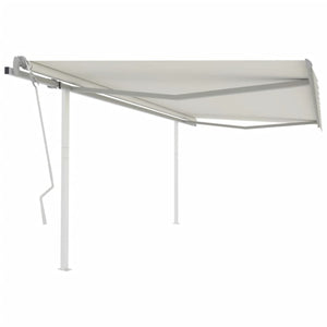 Manual retractable awning with poles 4x3.5 m cream white