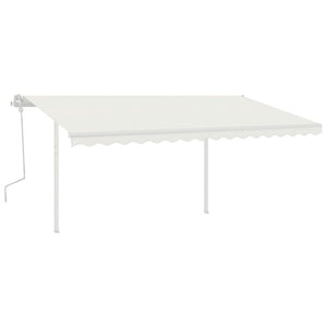 Manual retractable awning with poles 4x3.5 m cream white