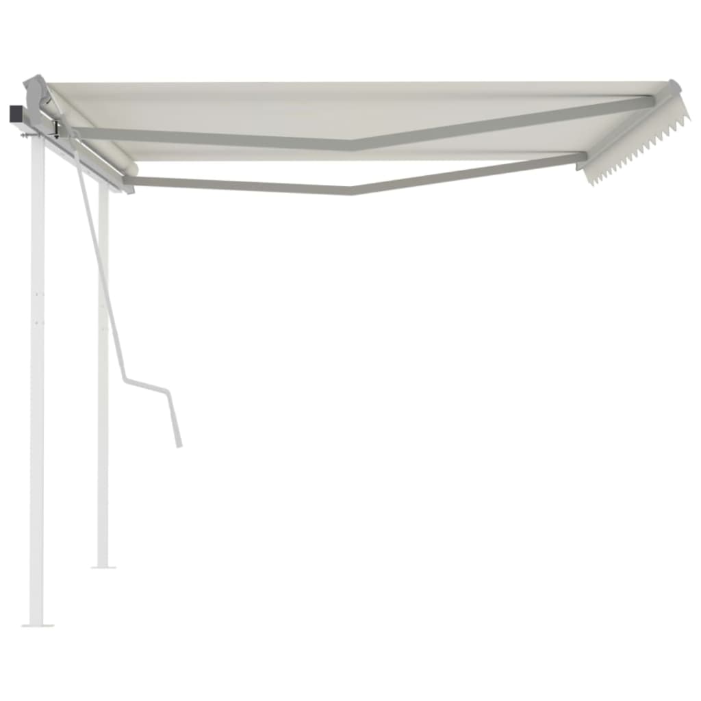 Manual retractable awning with poles 4x3.5 m cream white