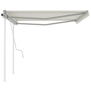 Manual retractable awning with poles 4x3.5 m cream white