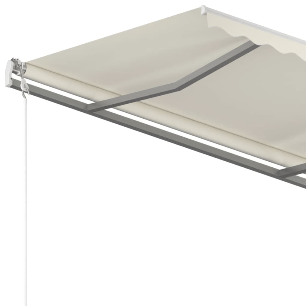 Manual retractable awning with poles 4x3.5 m cream white