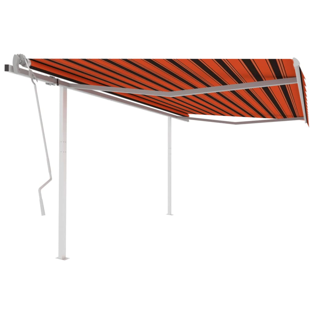 Manual retractable awning with poles 4x3.5 m orange and brown