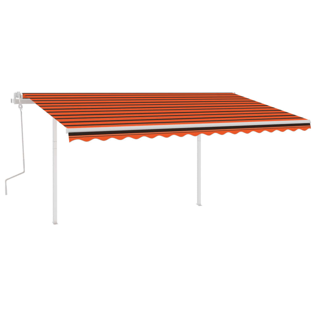 Manual retractable awning with poles 4x3.5 m orange and brown