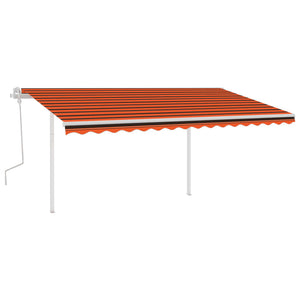Manual retractable awning with poles 4x3.5 m orange and brown