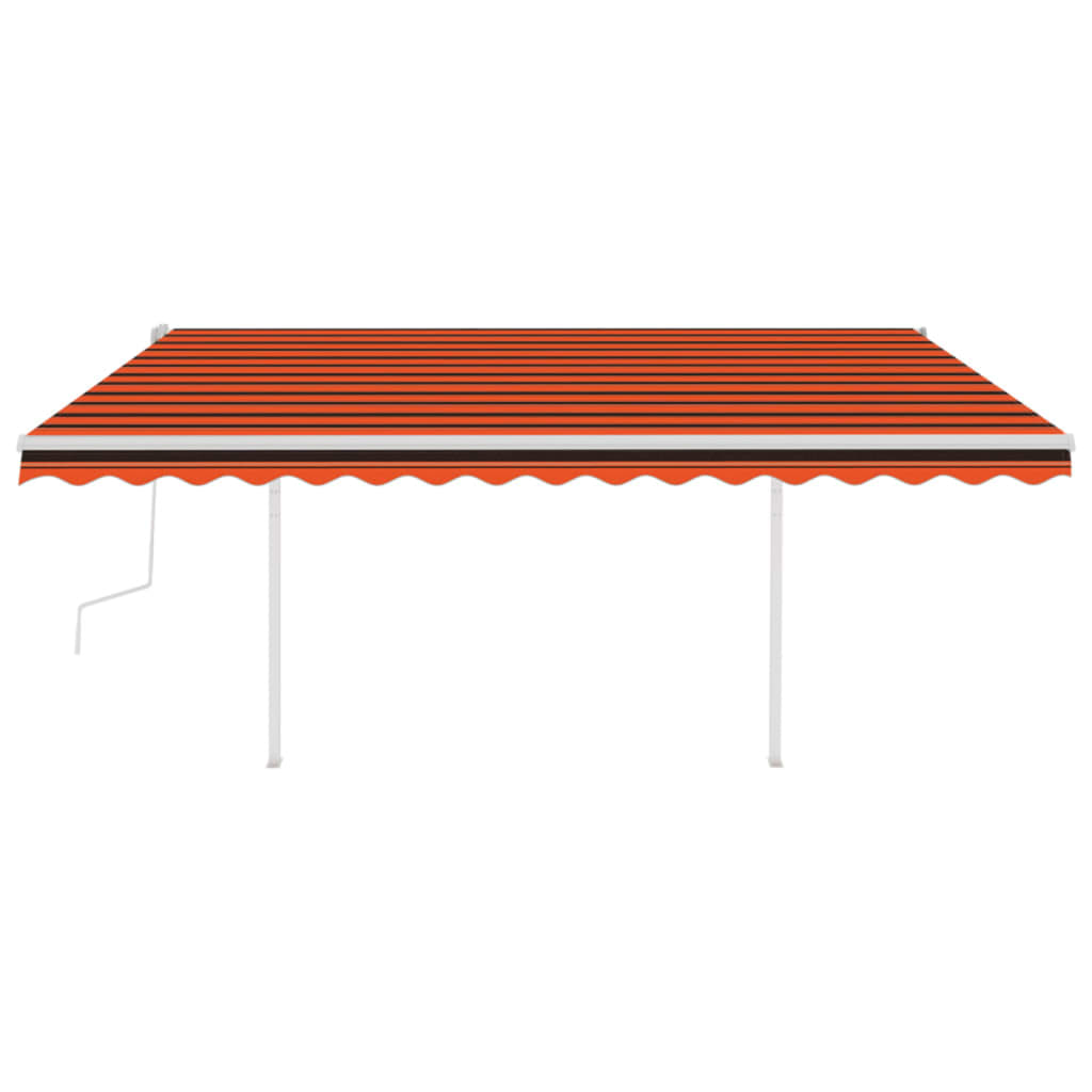 Manual retractable awning with poles 4x3.5 m orange and brown