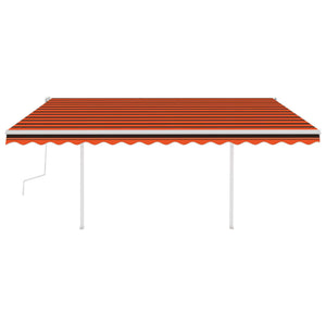 Manual retractable awning with poles 4x3.5 m orange and brown