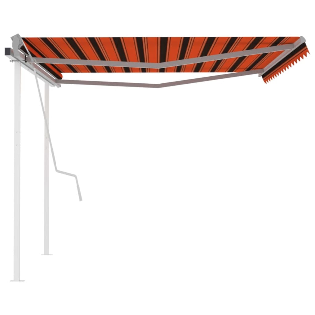 Manual retractable awning with poles 4x3.5 m orange and brown
