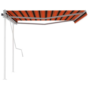 Manual retractable awning with poles 4x3.5 m orange and brown