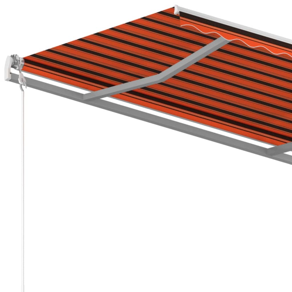 Manual retractable awning with poles 4x3.5 m orange and brown