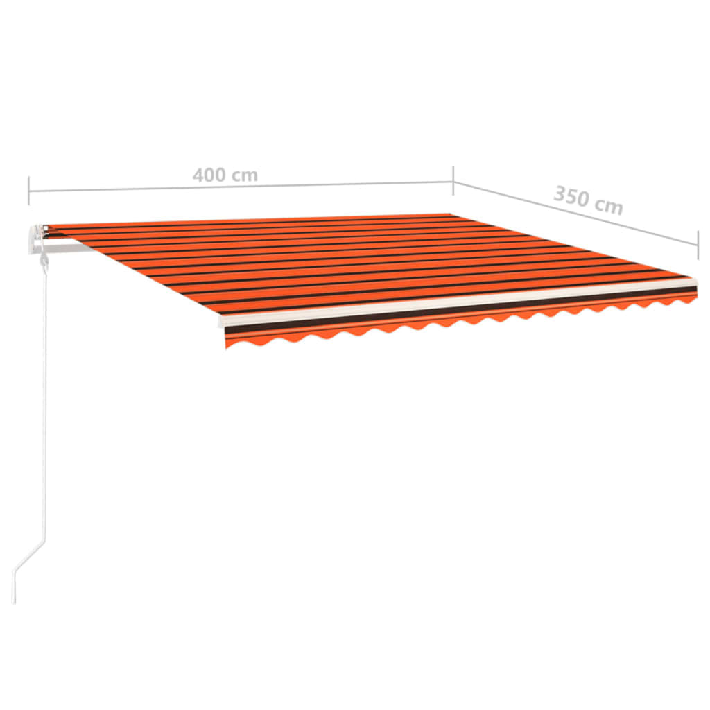 Manual retractable awning with poles 4x3.5 m orange and brown