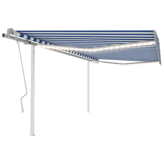 Manual retractable awning with LED 4x3.5 m blue and white
