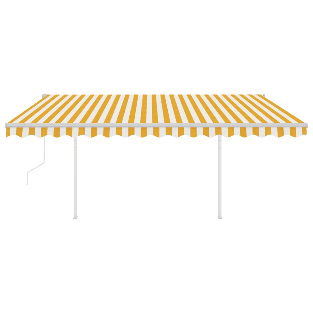 Automatic retractable awning with poles 4x3.5 m yellow and white