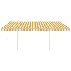 Automatic retractable awning with poles 4x3.5 m yellow and white