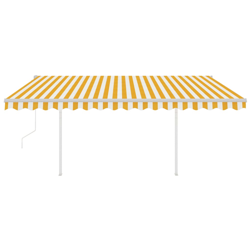 Automatic retractable awning with poles 4.5x3.5 m yellow and white