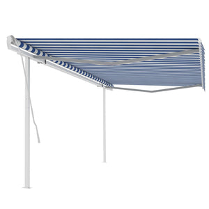 Manual retractable awning with poles 5x3.5 m blue and white