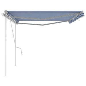 Manual retractable awning with poles 5x3.5 m blue and white