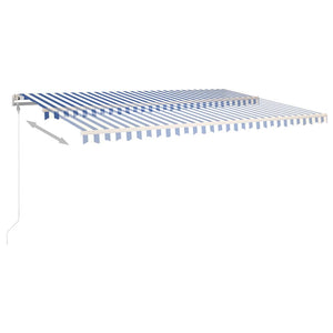 Manual retractable awning with poles 5x3.5 m blue and white