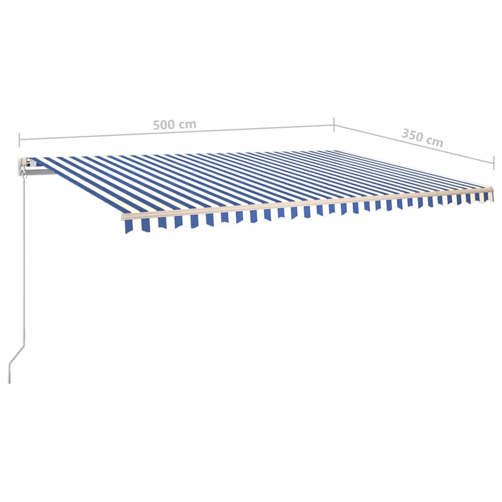Automatic retractable awning with poles 5x3.5 m blue and white