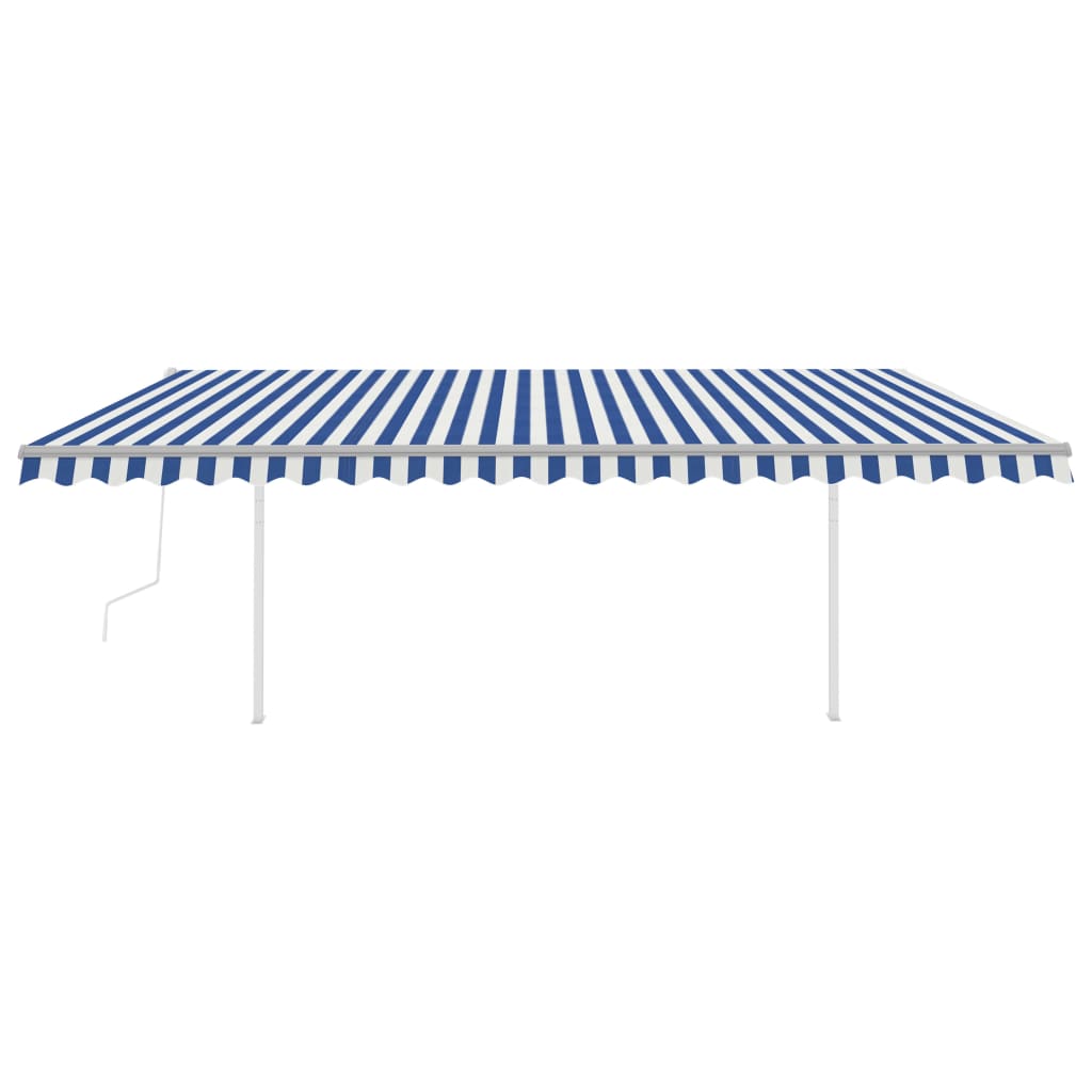 Automatic retractable awning with poles 5x3.5 m blue and white